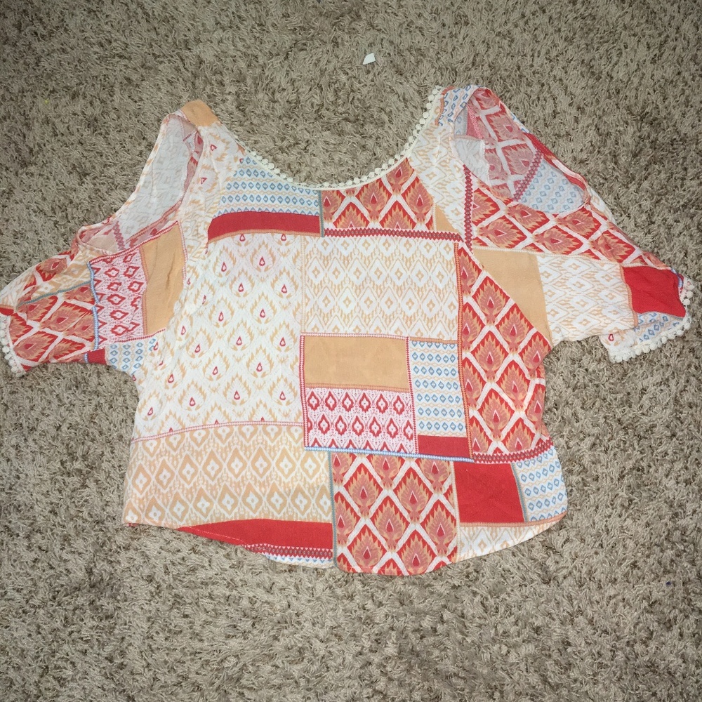 Francesca's Patchwork Cold-Shoulder Top